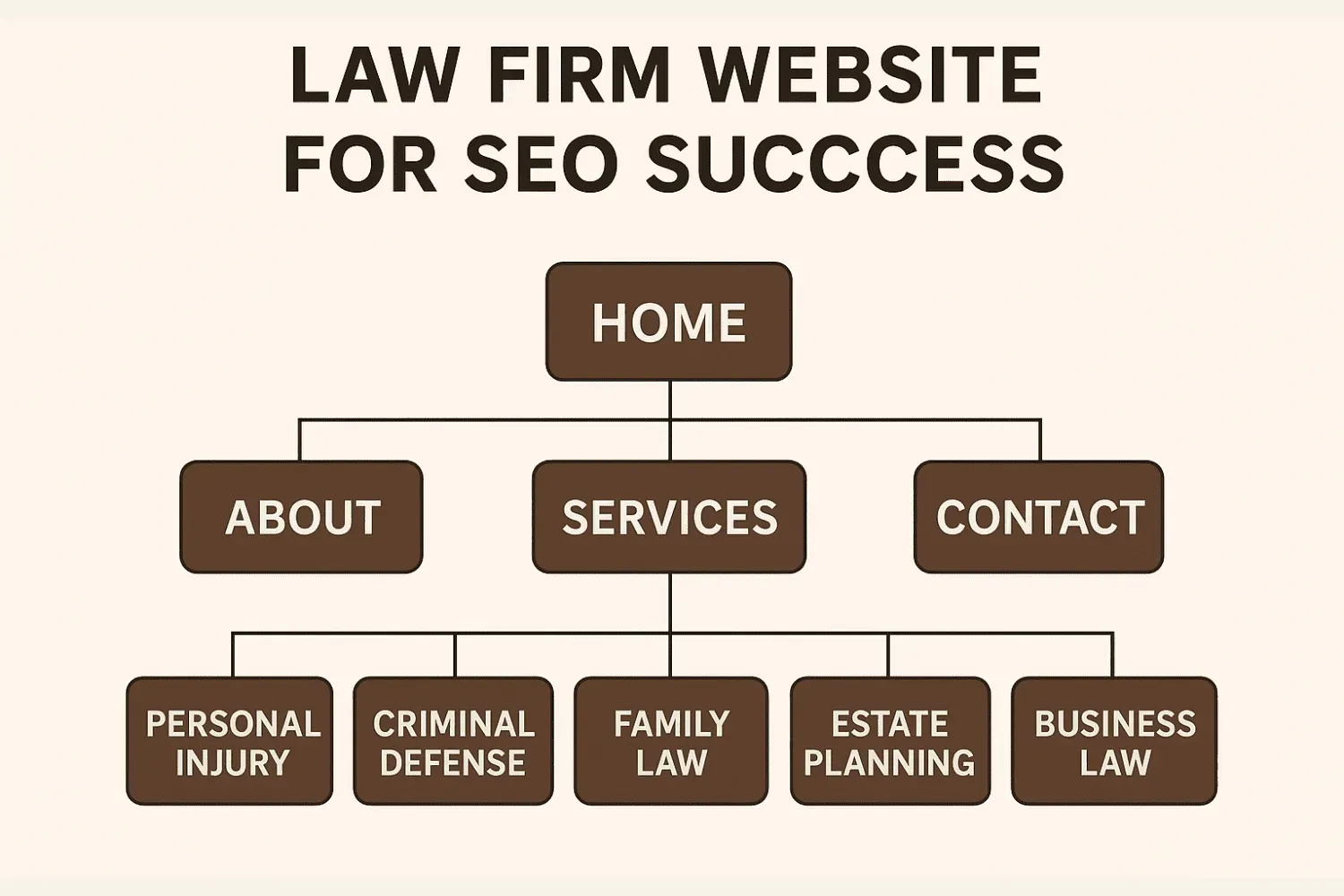 A diagram illustrating the structure of a law firm website optimized for SEO success.