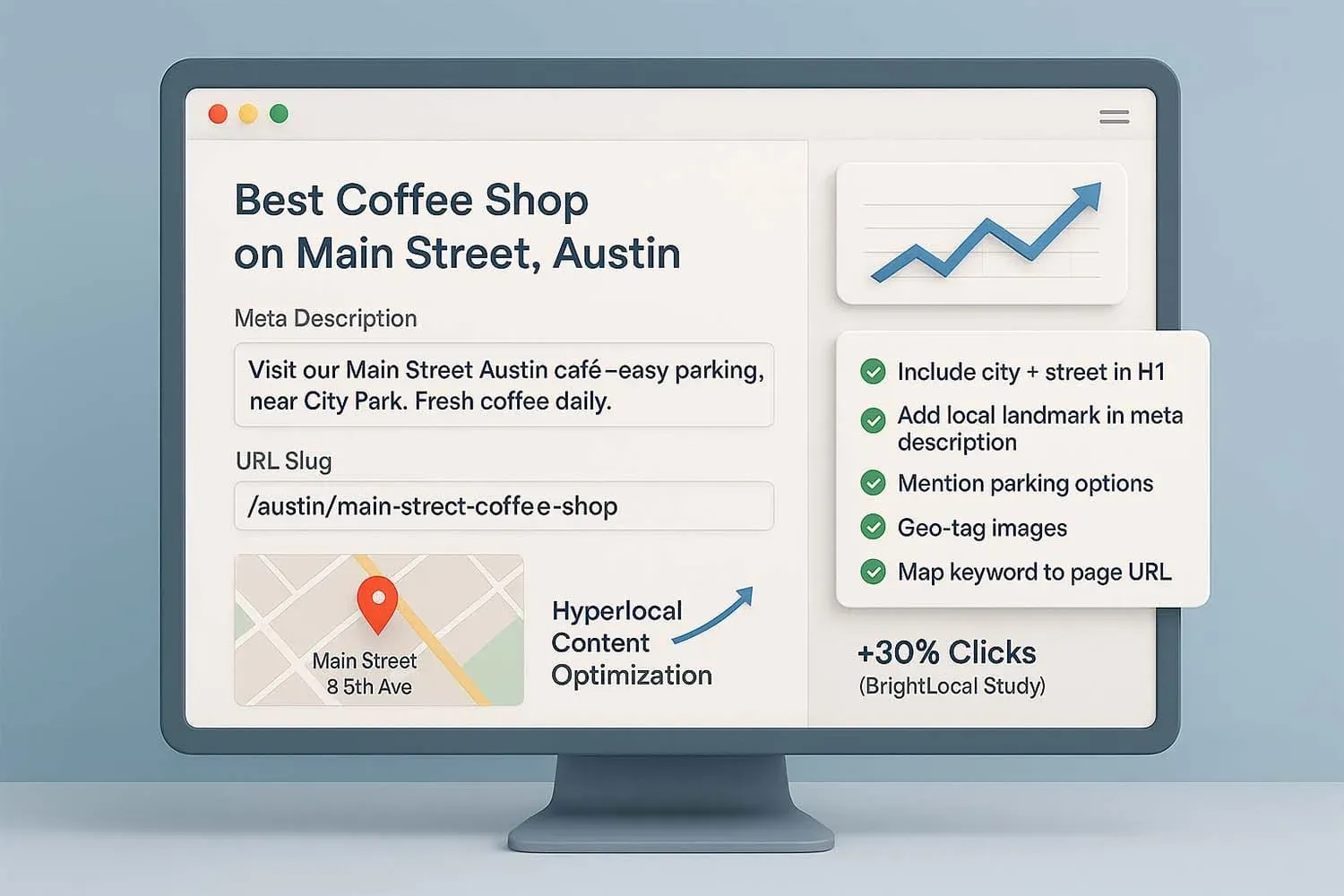 An image showing content optimization with hyperlocal keywords.