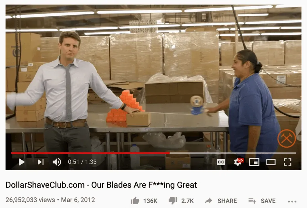 Dollar Shave Club YouTube ad.