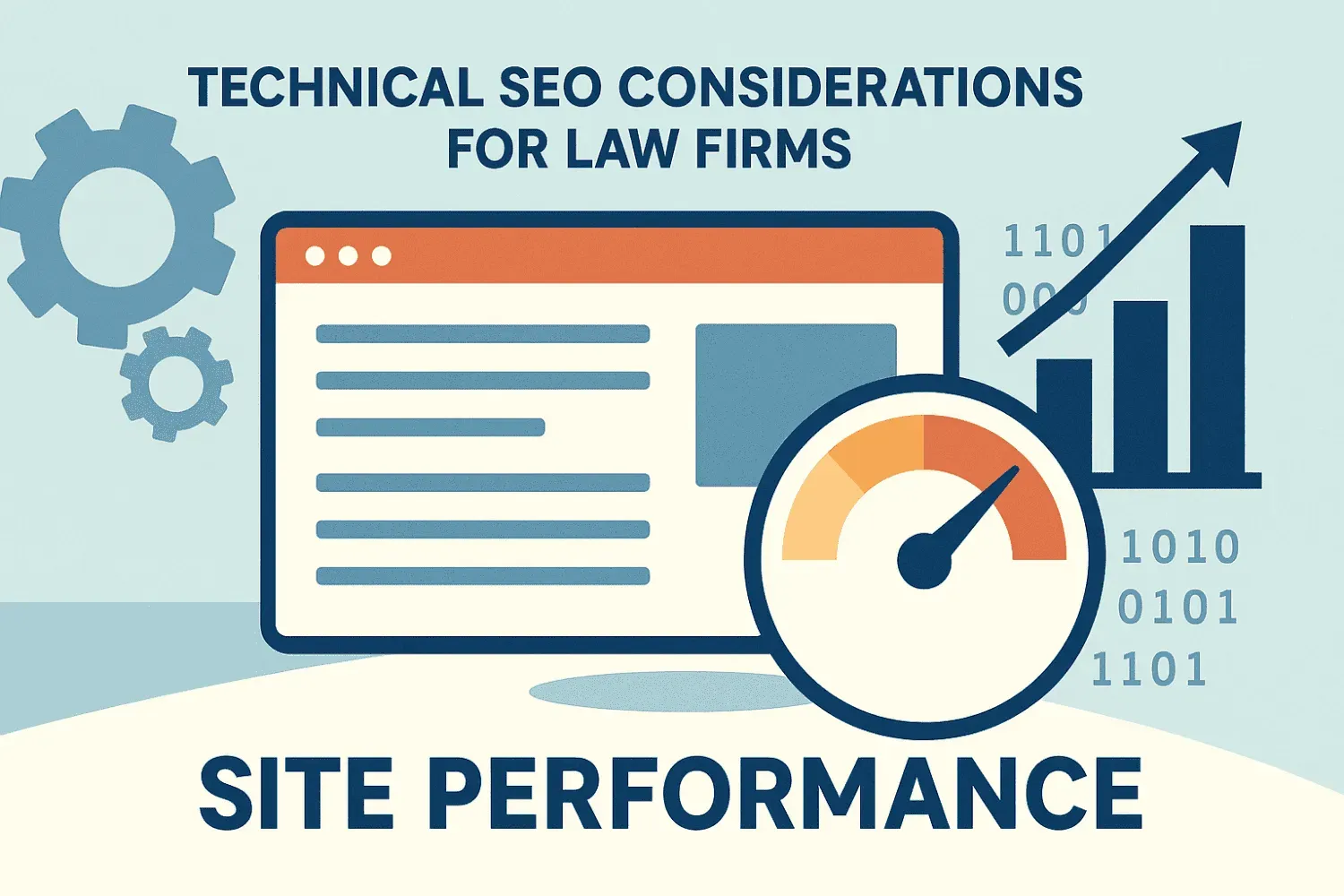 Visual representation of technical SEO considerations for law firms, emphasizing site performance.