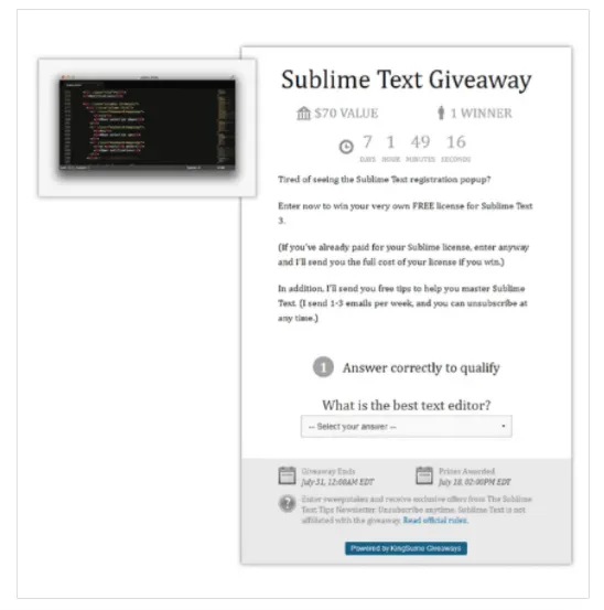 Email giveaway.